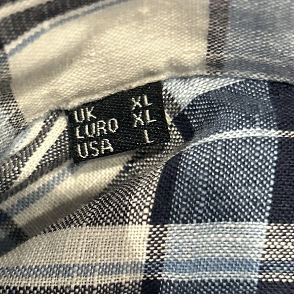 Barbour Shirt Mens Large Linen Blue White Plaid Tailored Fit Long Sleeve - Picture 3 of 7